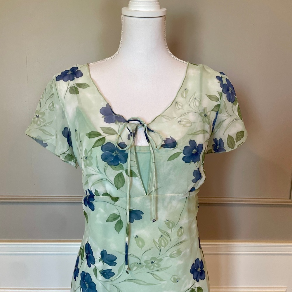 Vintage 90s dress 13 DBY Ltd Green Floral slip dress sheer whimsical fairycore - Picture 2 of 7